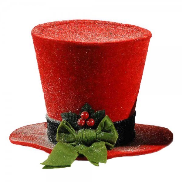 Χριστουγεννιάτικο Κρεμαστό Καπέλο, Κόκκινο με Πράσινο Φιόγκο και Γκι (15cm)